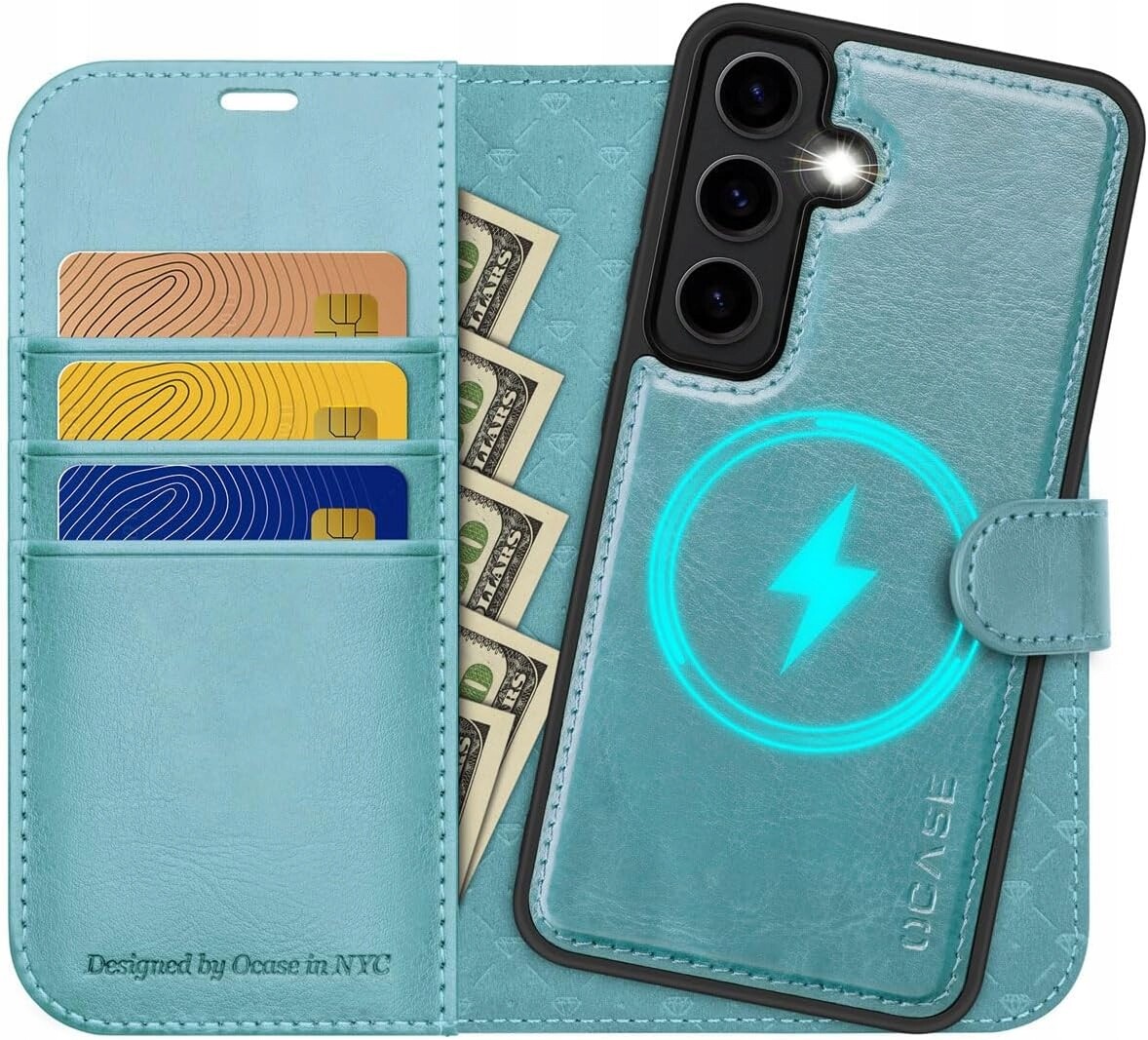 Ocase pouzdro pro Samsung Galaxy S24 S25 2v1, peněženka mátová