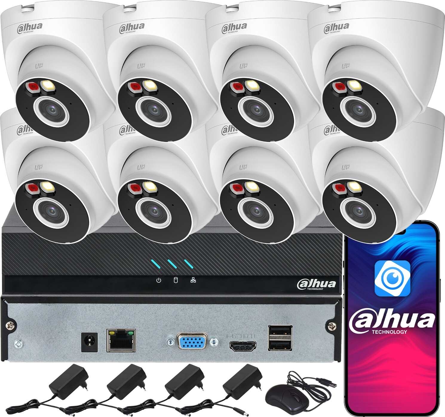 Dahua monitoring pro 8 WiFi kamer 4MPx T4A-PV Chytré duální světlo Audio