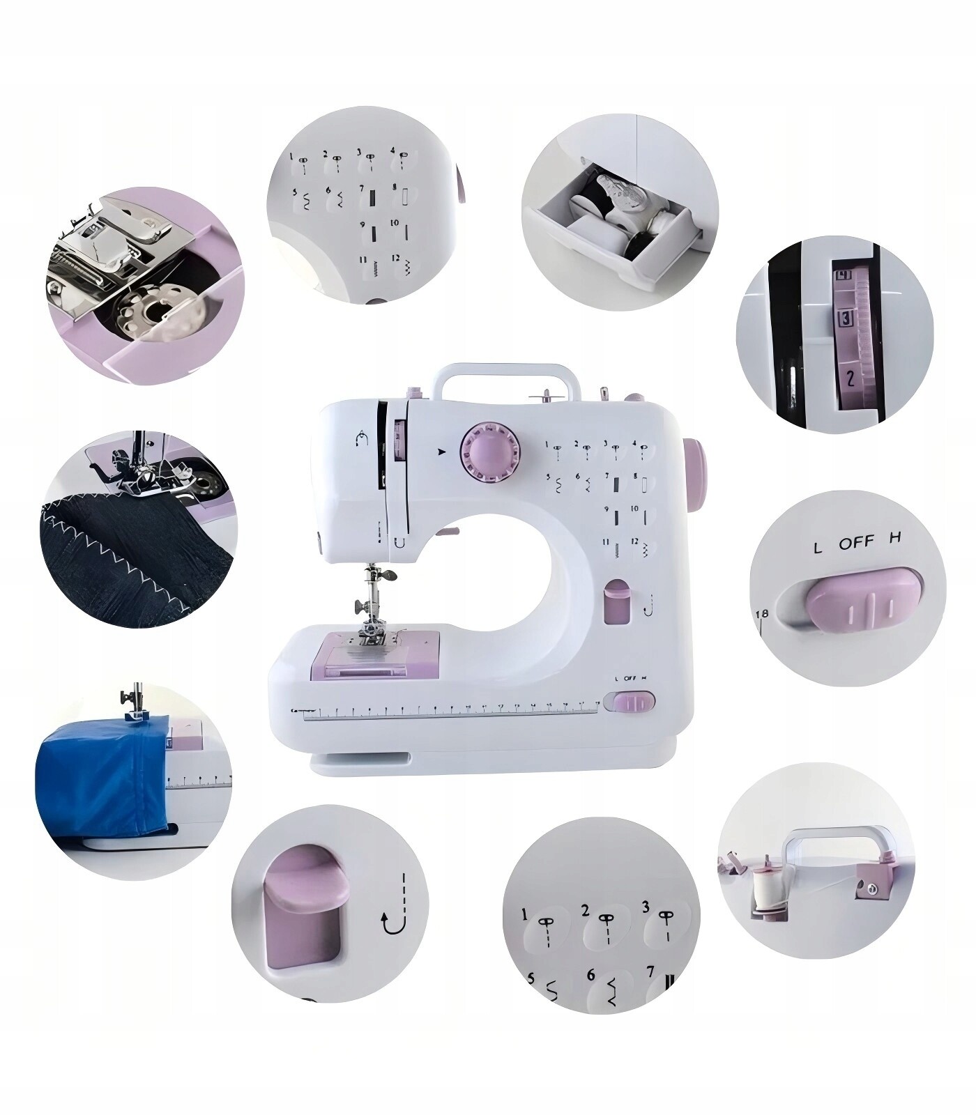 Mini Šicí Stroj Přenosný 12 Stehů Příslušenství Bonus