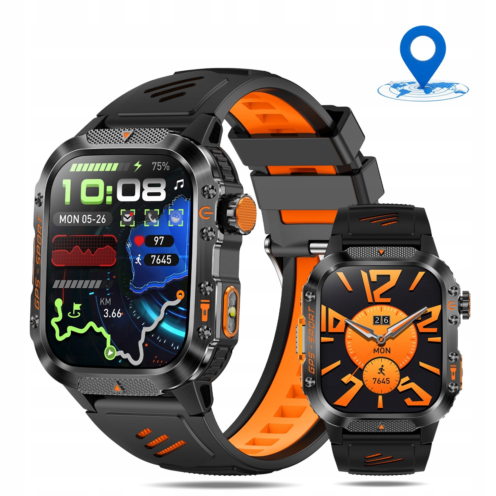 Pánské chytré hodinky, chytré hodinky s Gps, sportovní, vodotěsné, do 30 metrů, polské, menu, volání