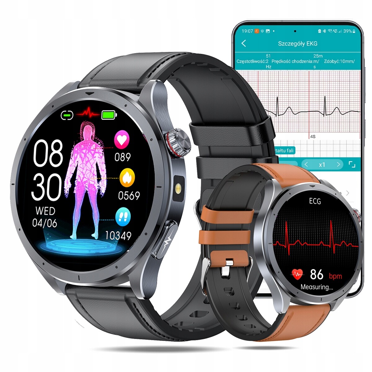 Chytré hodinky Ekg pro seniory s měřením tepové frekvence, glukózy v krvi, SpO2, Ekg, Bmi, Hrv, Pl