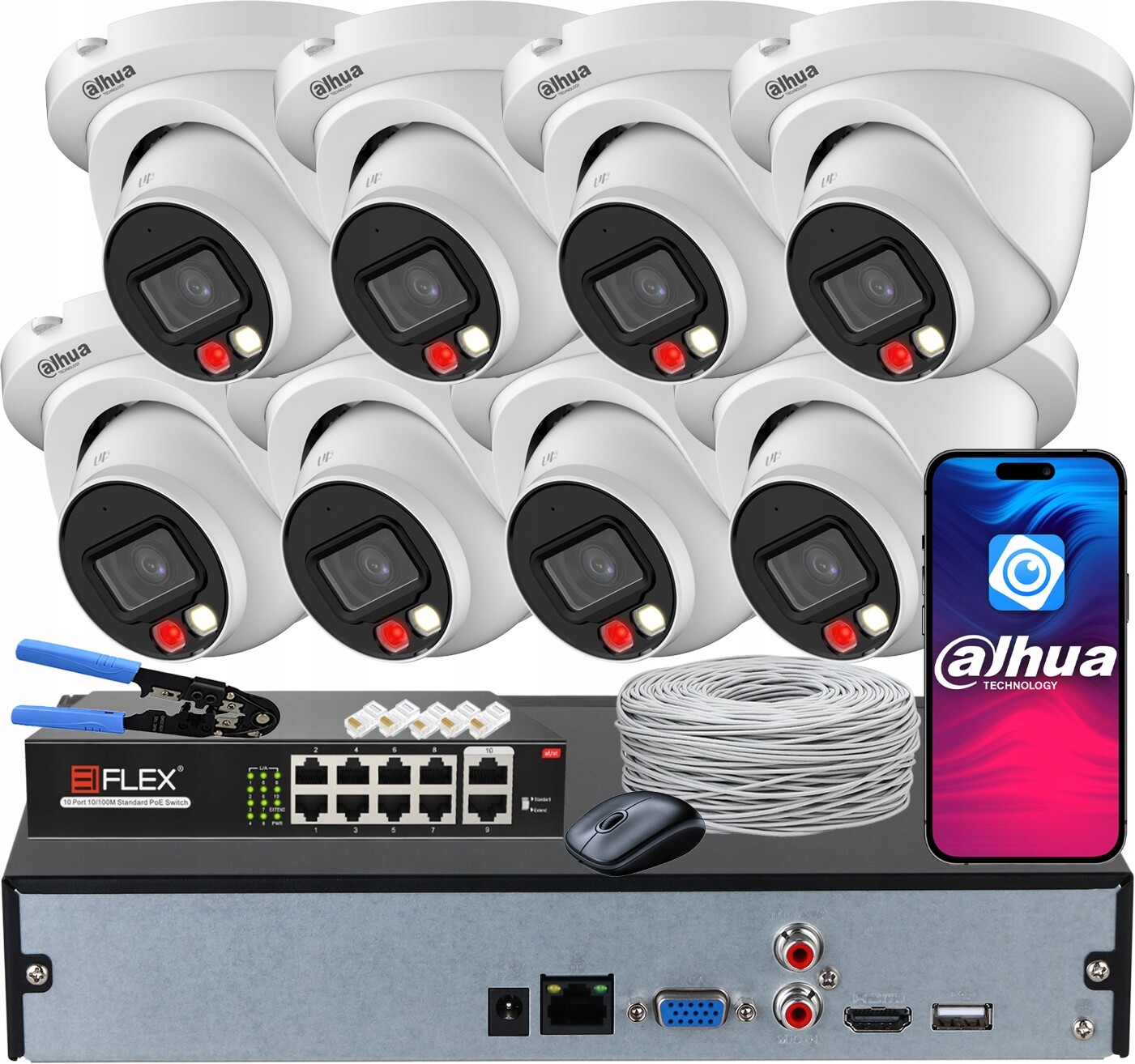 Ip monitorovací sada Dahua 8 kamer 8Mpx 4K IPC-HDW2849TM-S-IL-0280B PoE