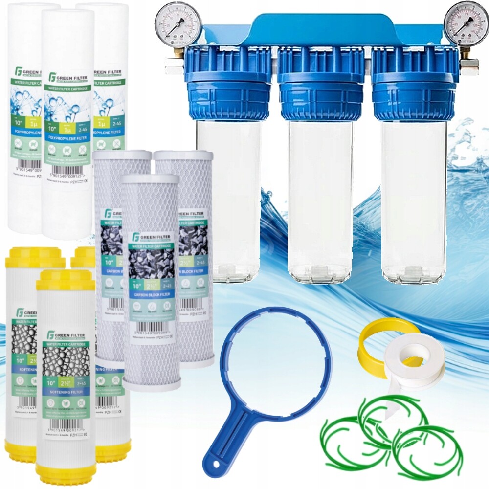 Předfiltr vody, třístupňový trubkový korpus 1/2