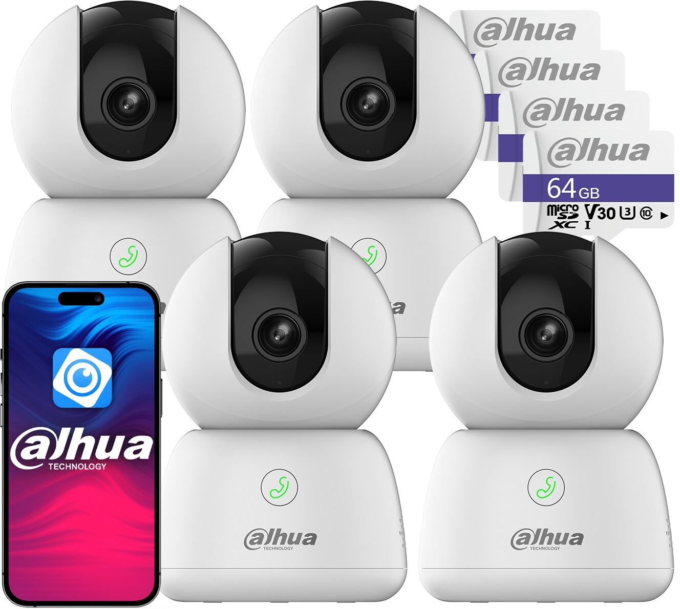 Čtyři otočné kamery WiFi 5Mpx Dahua H5B Hero Series IR10m Detekce +64GB