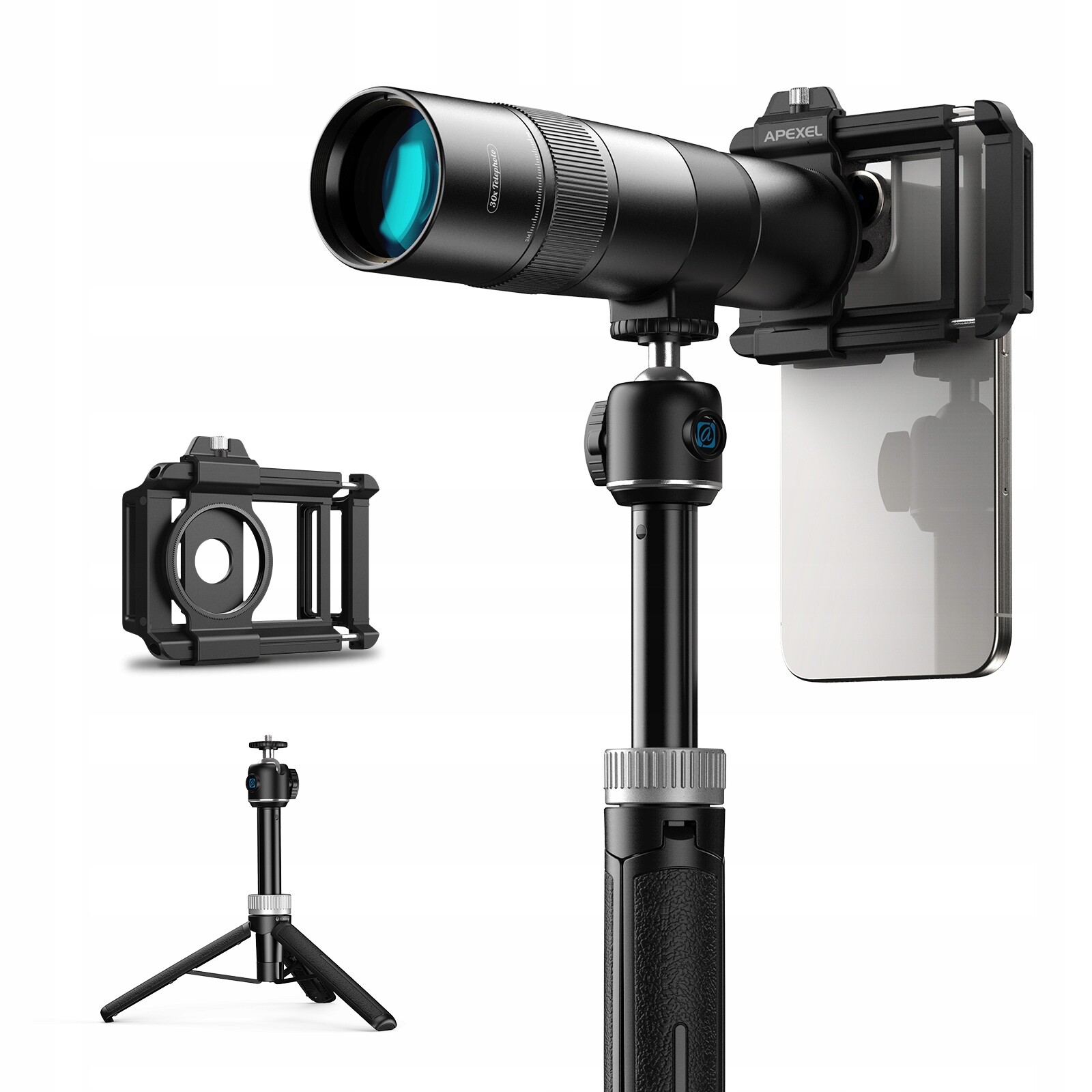Objektiv Hd Tele Zoom 30x stativ pro telefon a tablet Smartphone Apexel