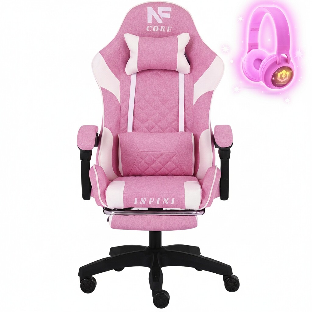 Herní křeslo Infini Core Pink/White pro gamerky (pohodlné) sluchátka