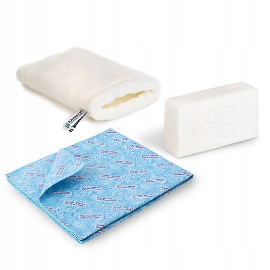 Bílá rukavice na čištění leštící sunbeam bílé mýdlo Raypath