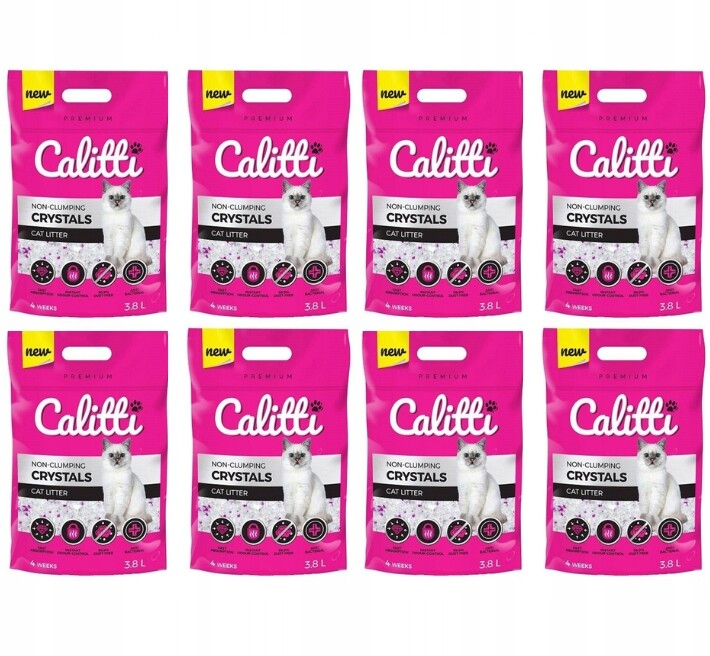 Calitti Crystal Silikonové stelivo Bezprašné, Nehrudkující pro kočky 8 x 3,8 l