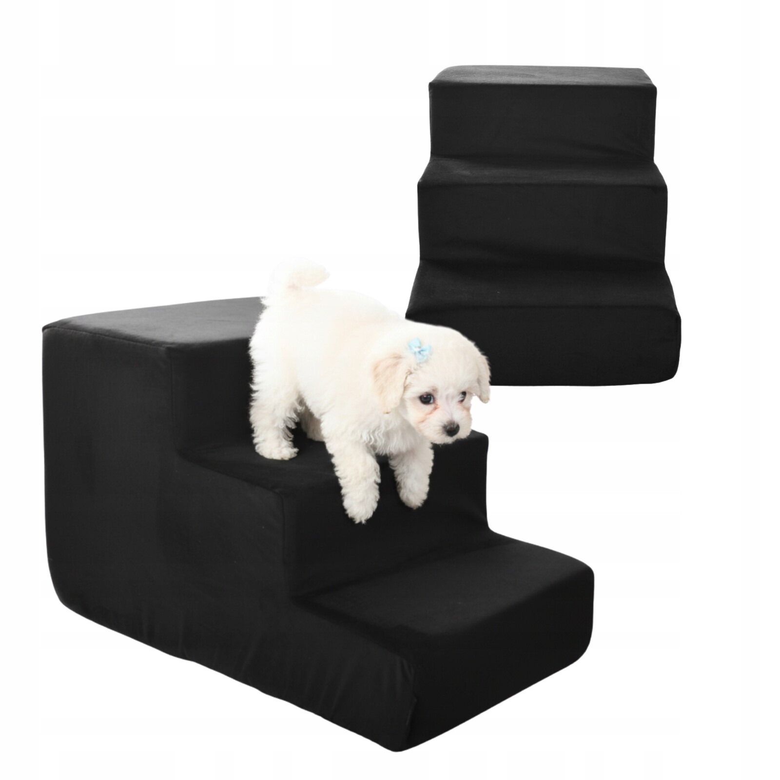 Schody pro psa Rampa 30 cm 3 stupně Plošina Protiskluzová Velvet Černá