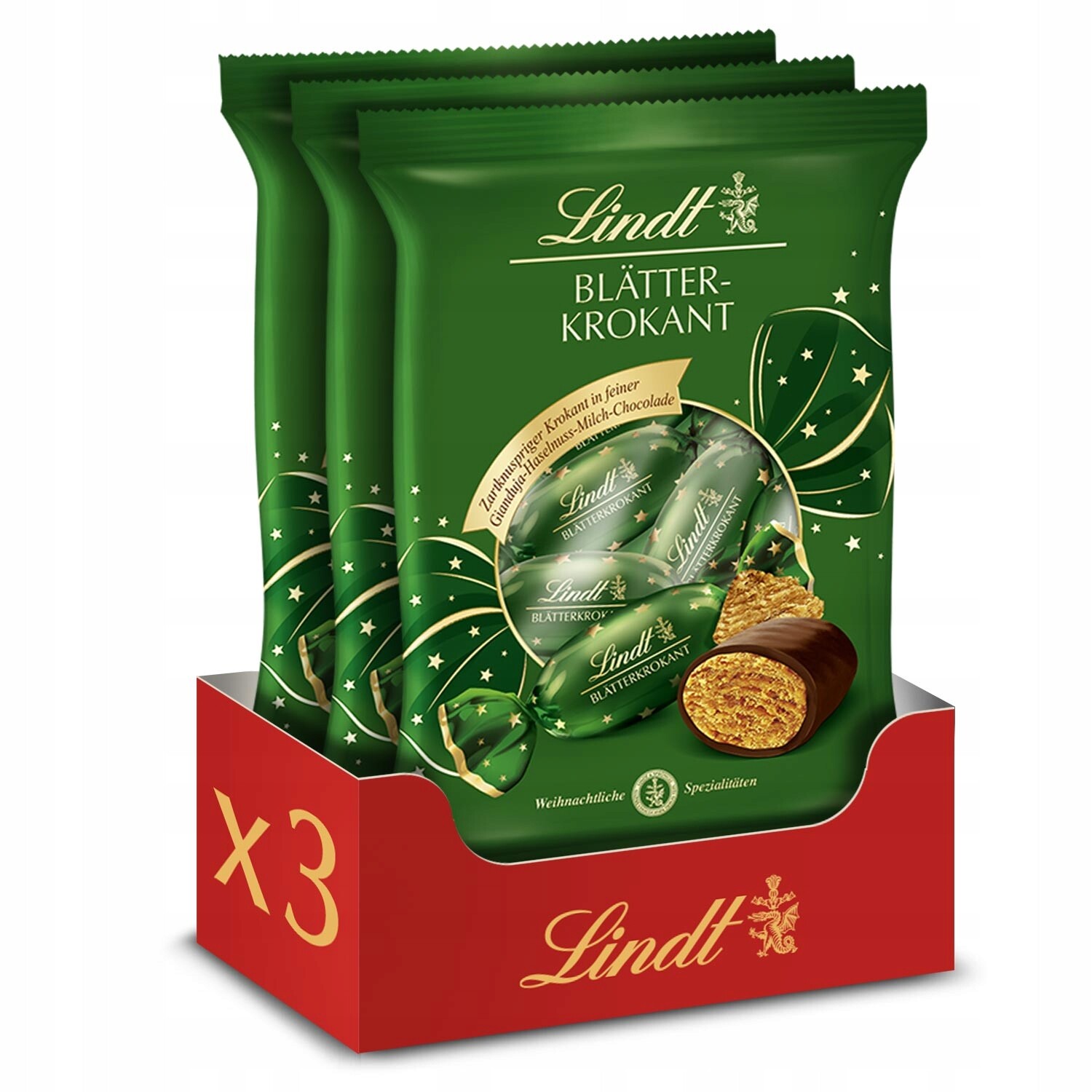 Sada Lindt křupavé ořechově mléčné pralinky Blatter Krokant 90 g x 3