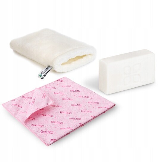 Sunbeam růžový bílé mýdlo antialergická čisticí rukavice Raypath