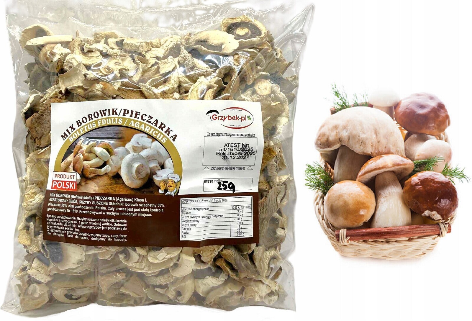 MIX Borowik+peczarka Krájená 250g Nová Sbírka 2025 Polský Atest houby
