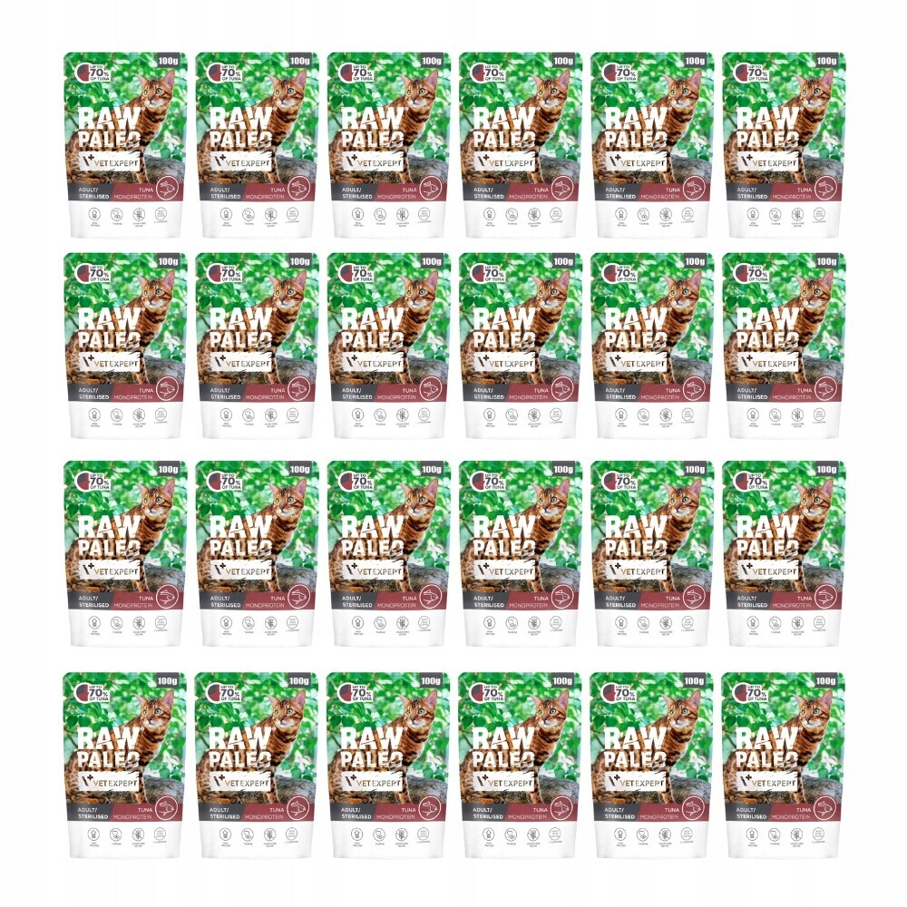 Mokré krmivo pro kočky VetExpert Raw Paleo Adult/Sterilised Cat Tuna 24x100g