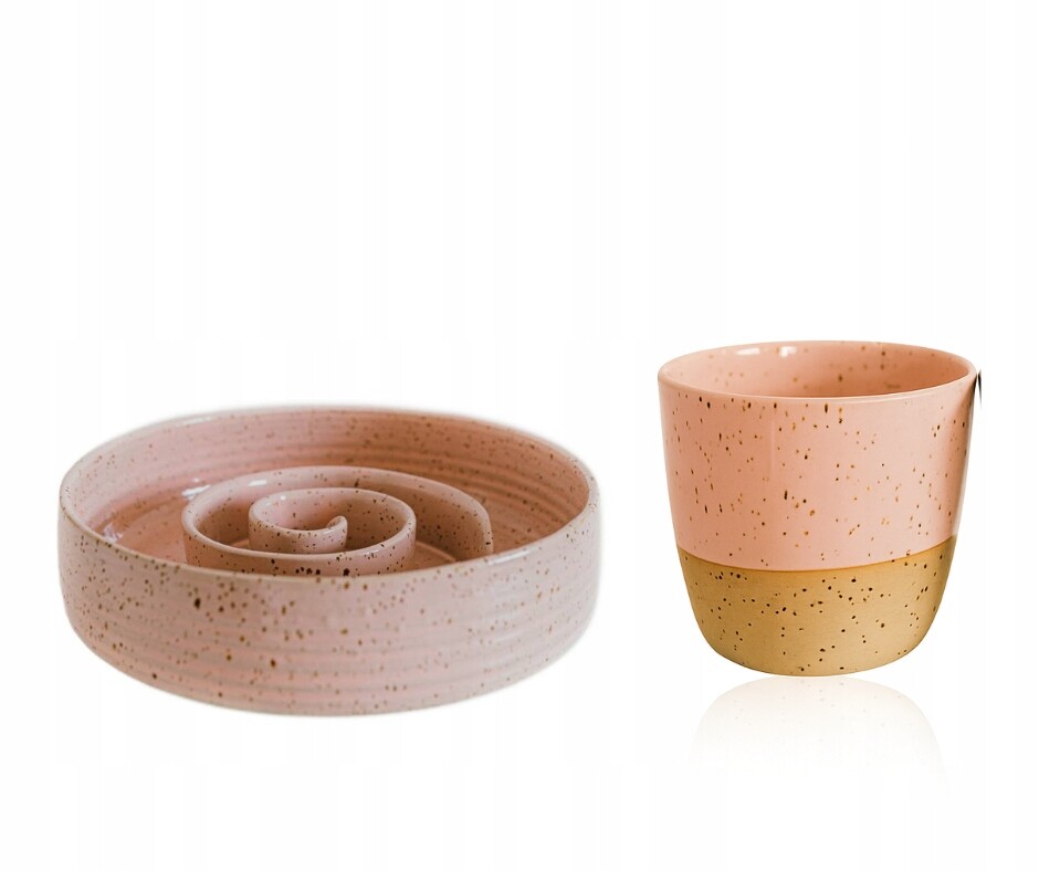Sada keramická miska pro psa Handmade šálek růžová PositiveCare
