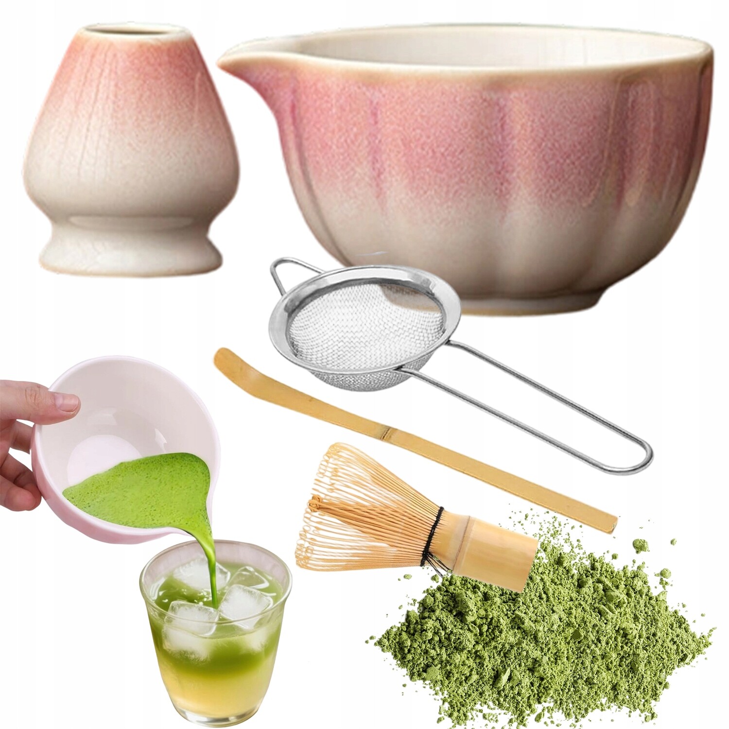 Sada Nástrojů Matcha 5V1 Bambusová Keramická Pro Přípravu Čaje Ve Stylu