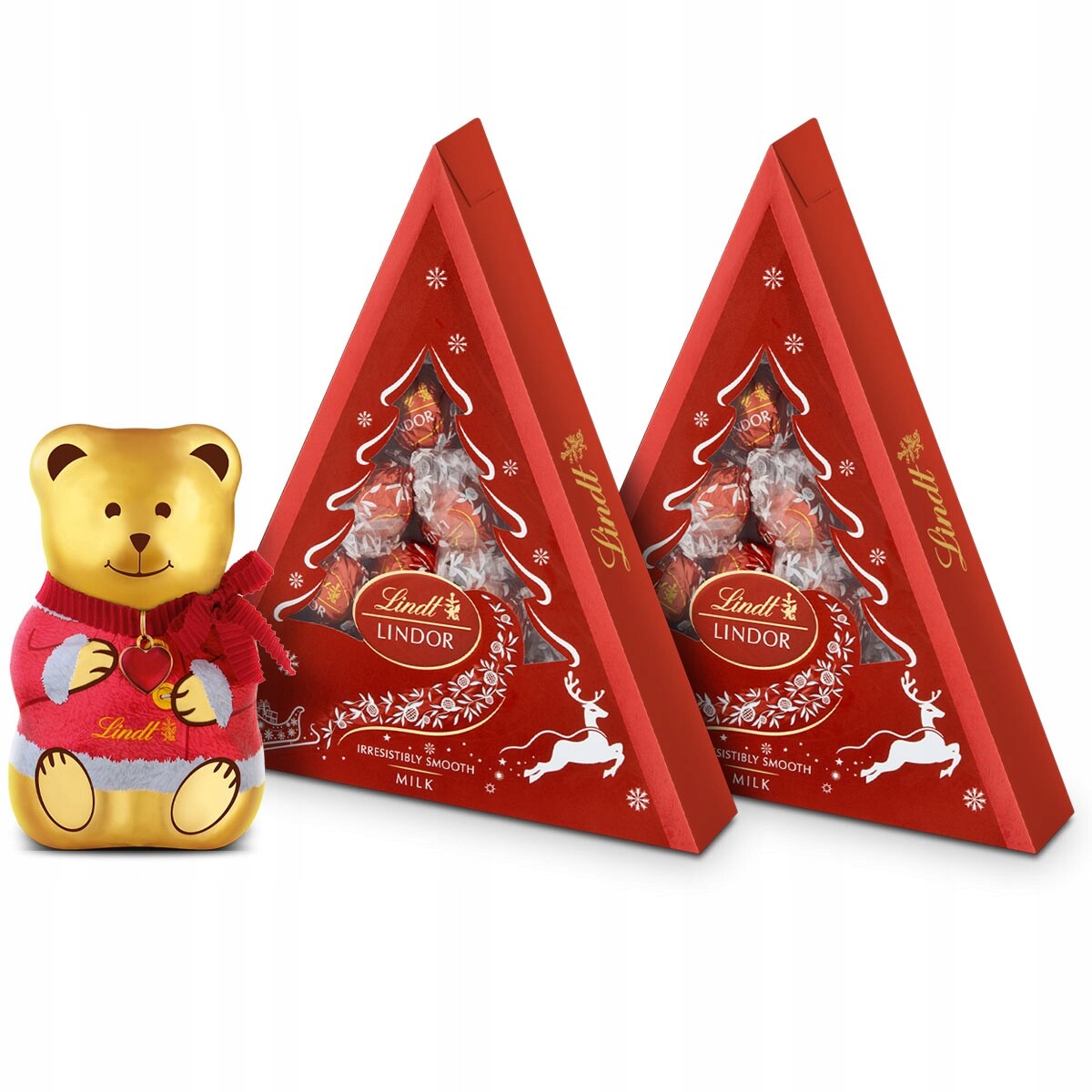 Vánoční sada Lindt Medvídek Teddy Boy a Pralinky Lindor mléčný vánoční stromek 350 g