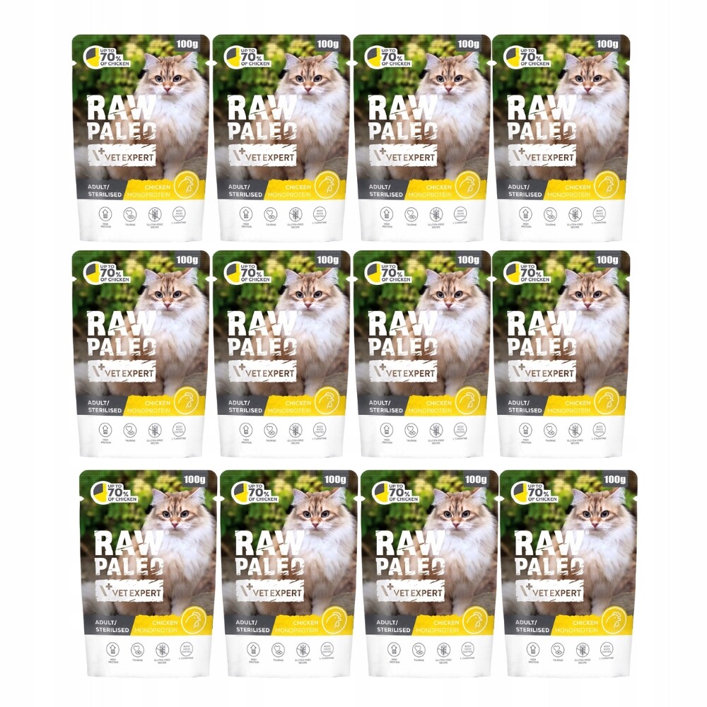 Mokré krmivo pro kočky VetExpert Raw Paleo Adult/Sterilised Chicken 12x100 g