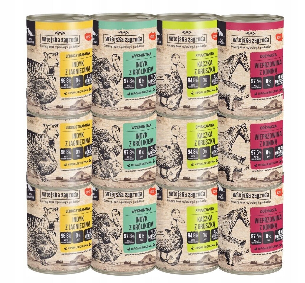 Wiejska Zagroda Krmivo krmivo pro psy MIX Chutí 12x400g