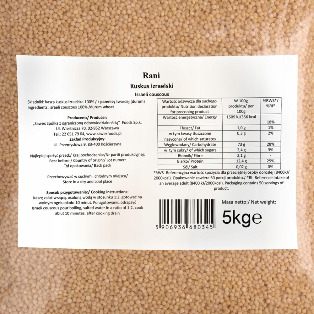 Kaše kuskus izraelská Rani 5 kg