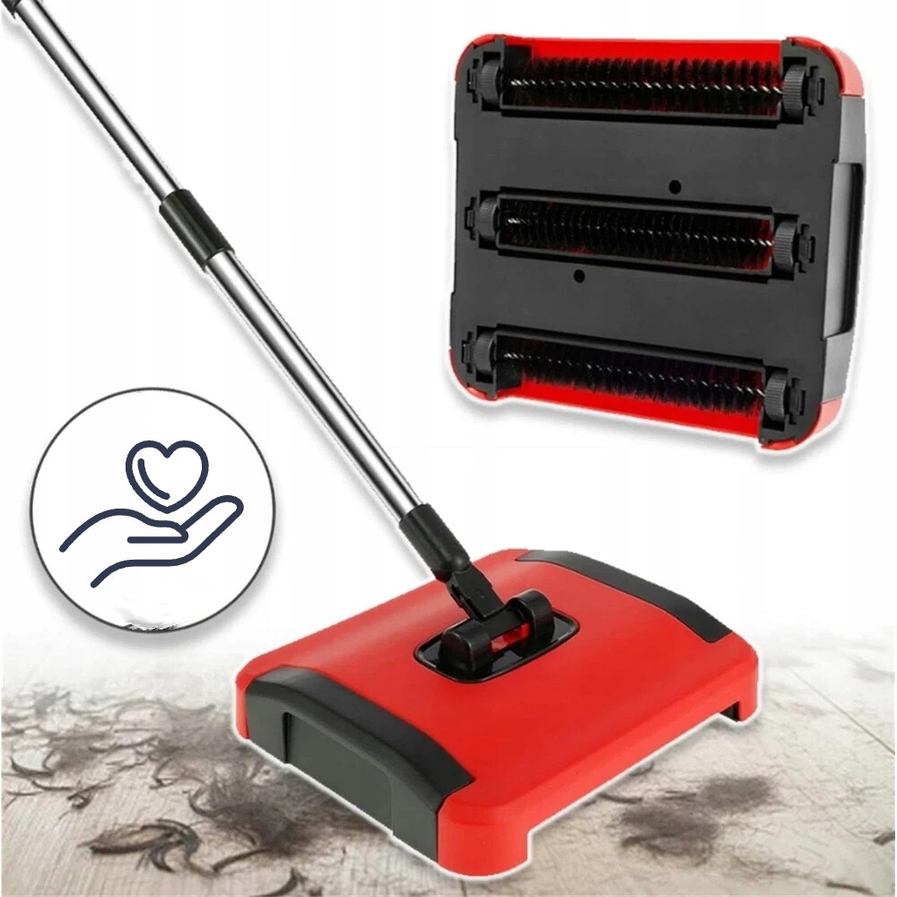 Kartáč Na Koberce 3 Kartáče Nastavitelná Rukojeť Červeno-černá Nádoba
