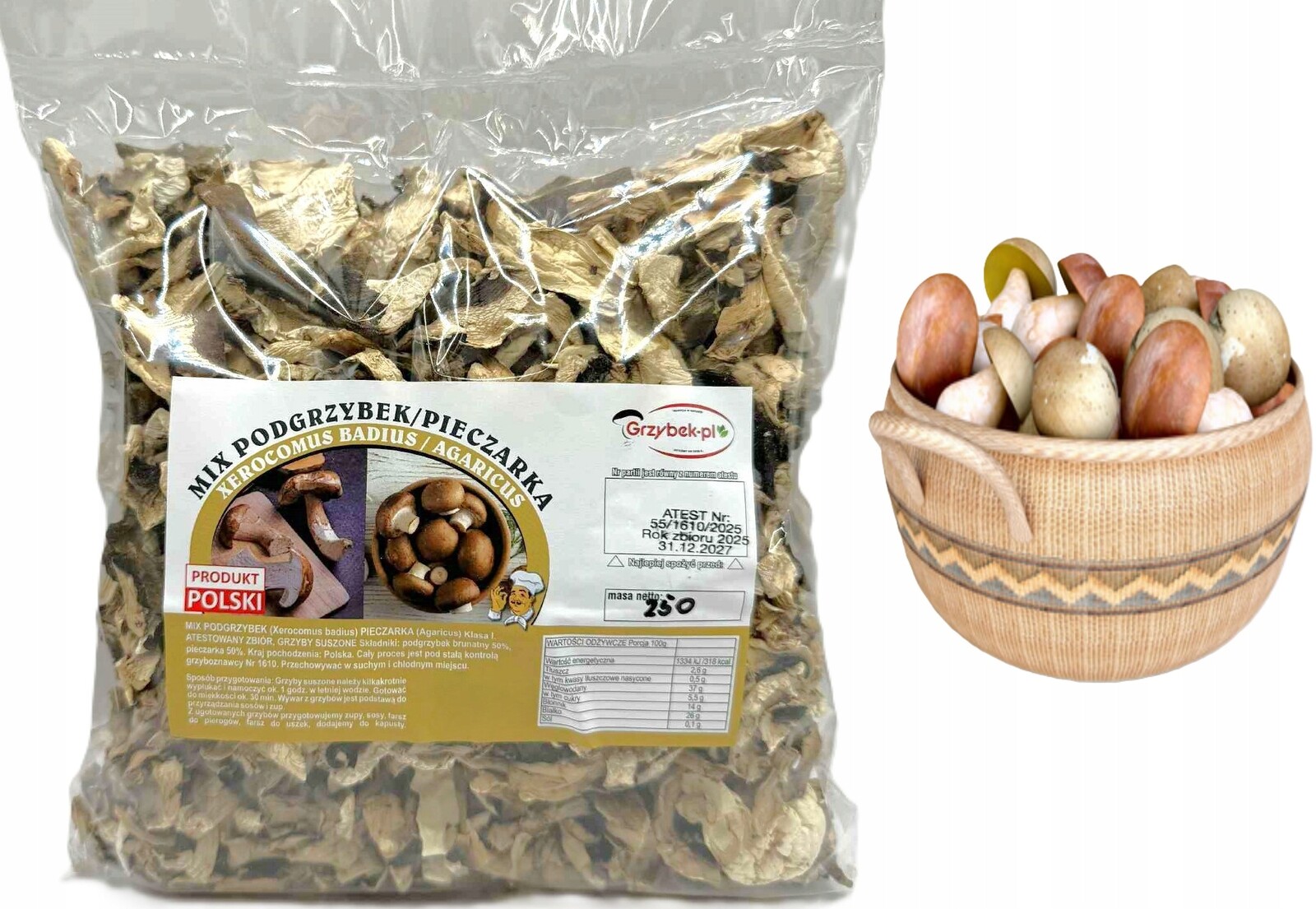 MIX Podhoubek+pečířka Krájená 250g Nová Sbírka 2025 Polský Atest houby