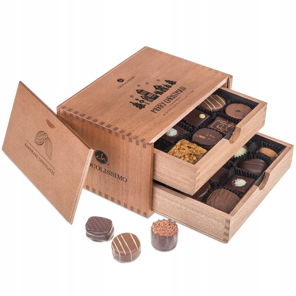 Vánoční krabička 20 pralinek bez alkoholu z belgické čokolády