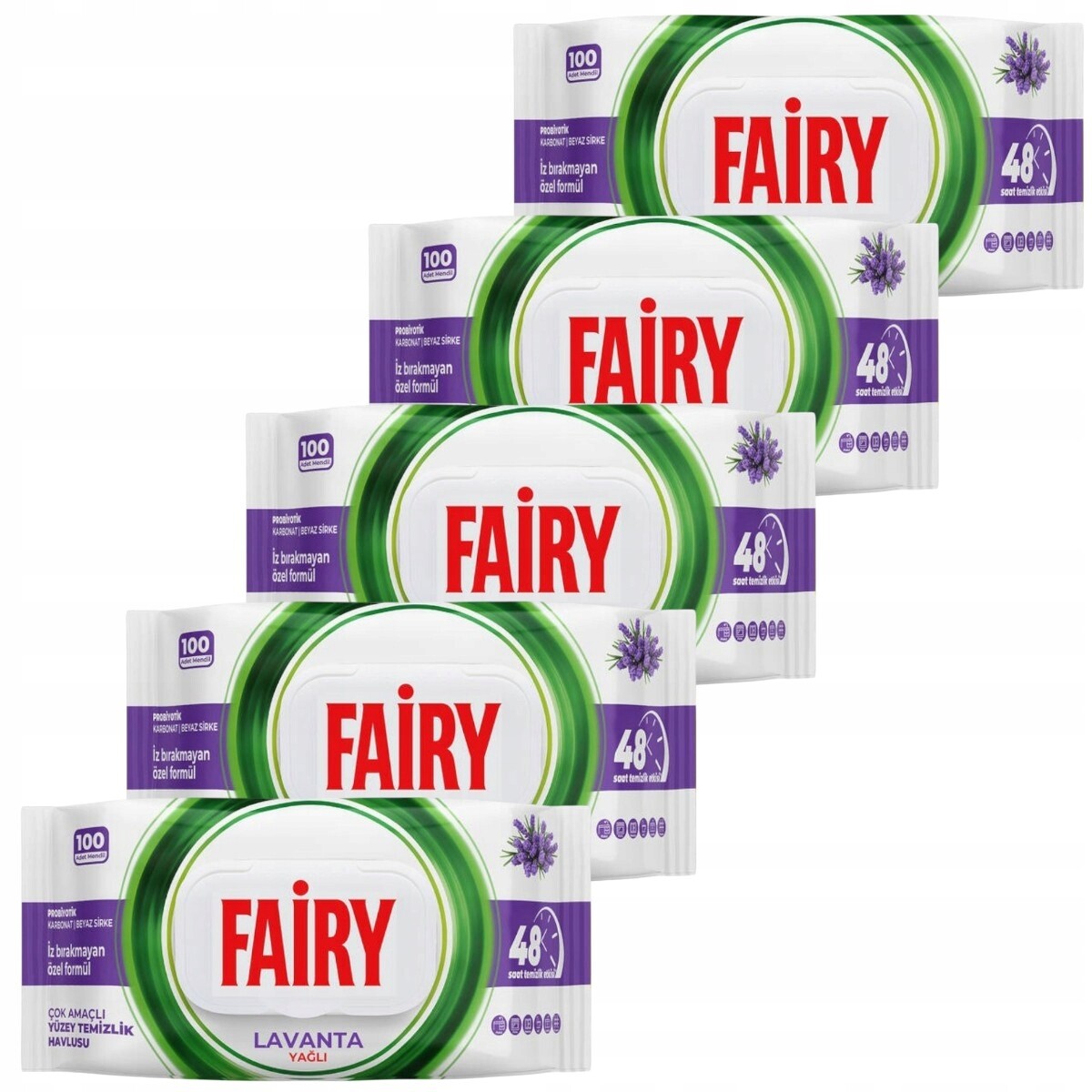 Vlhčené čisticí ubrousky Fairy Lavender velké, sada 5 x 100 kusů ks