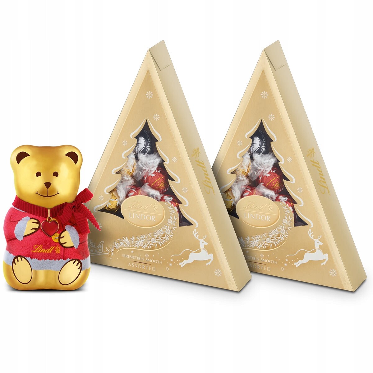 Vánoční sada Lindt Medvídek Teddy a Pralinky Lindor zlatý vánoční stromek 350 g