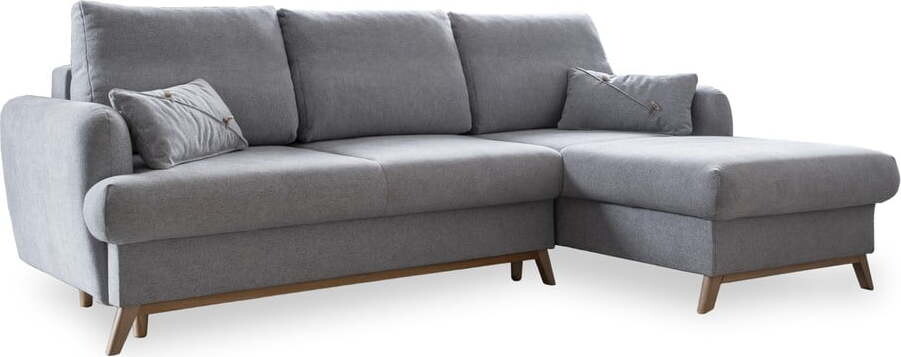 Světle šedá rozkládací/s úložným prostorem rohová pohovka (pravý roh/s lenoškou) Scandic Lagom – Miuform