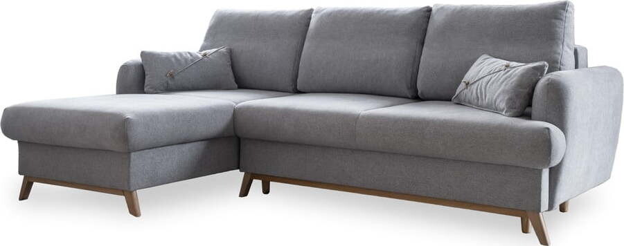 Světle šedá rozkládací/s úložným prostorem rohová pohovka (levý roh/s lenoškou) Scandic Lagom – Miuform