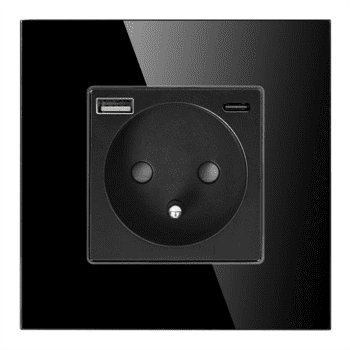 Elektrická zásuvka ORNO OR-AE-13308/B, 1x 230V s USB a USB-C nabíječkou pod omítku,  černá, skleněná