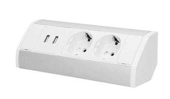 Povrchová zásuvka ORNO OR-GM-9003/W-G(GS), rohové pouzdro, 2x 230V schuko, 2x USB nabíjecí, bílá-stříbrná