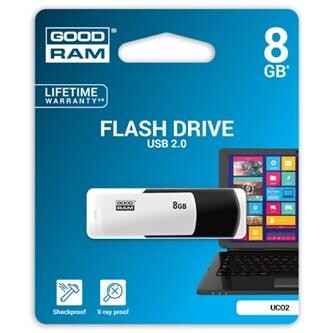 Goodram USB flash disk, USB 2.0, 8GB, UCO2, černý, UCO2-0080KWR11, USB A, s otočnou krytkou, DOPRODEJ