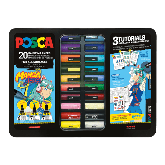 Posca Dárková sada Posca MANGA hero - 20 ks v kovovém boxu - P302422427-ak863