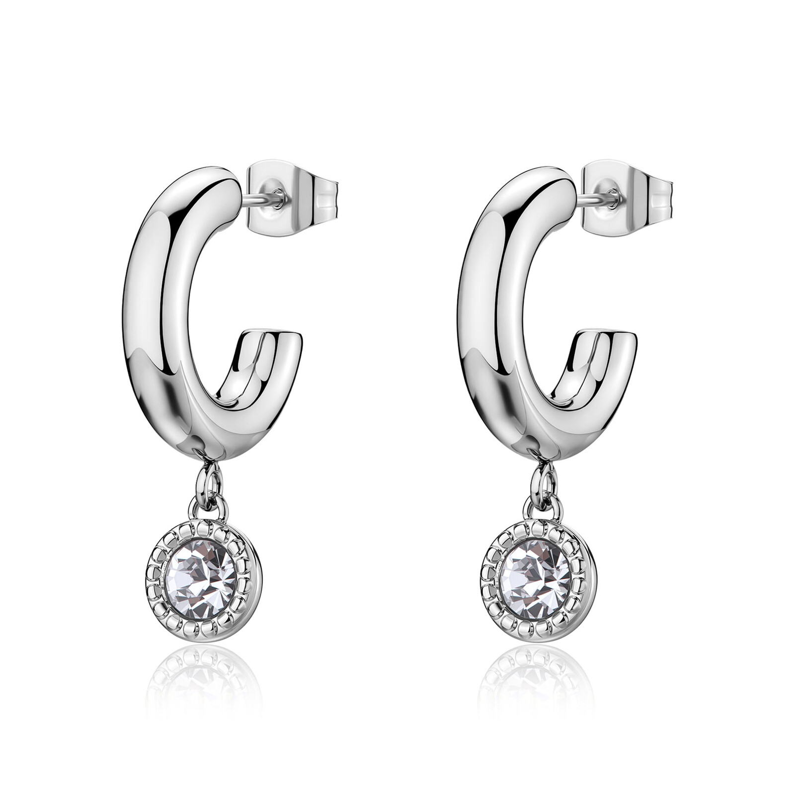 S'Agapõ Kruhové ocelové náušnice s krystaly Aurora SAR68