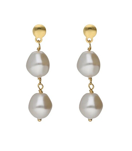 Victoria Cruz Pozlacené visací náušnice se syntetickými perlami Sera A5560-00DT