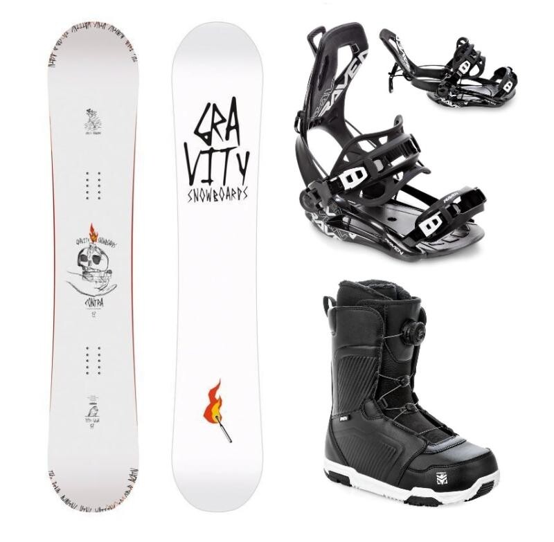 Gravity Contra 25/26 snowboard + Raven Fastec FT360 black vázání + Raven Flush MOZ boty