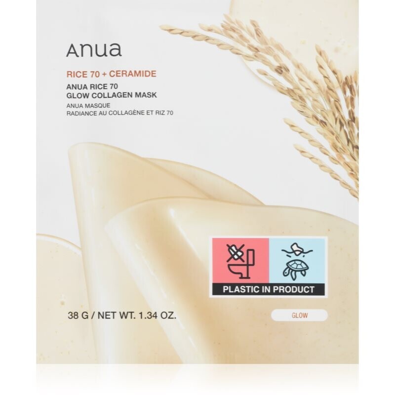 Anua Rice 70% + Ceramide Clow Collagen Mask rozjasňující pleťová maska s kolagenem 1 ks