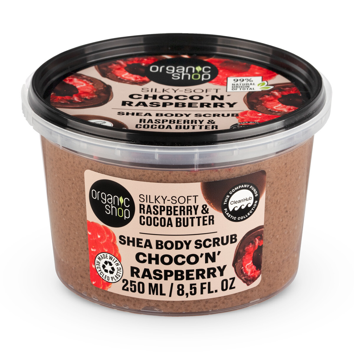 Organic Shop Jemný tělový peeling Malina a kakaové máslo (Body Scrub) 250 ml