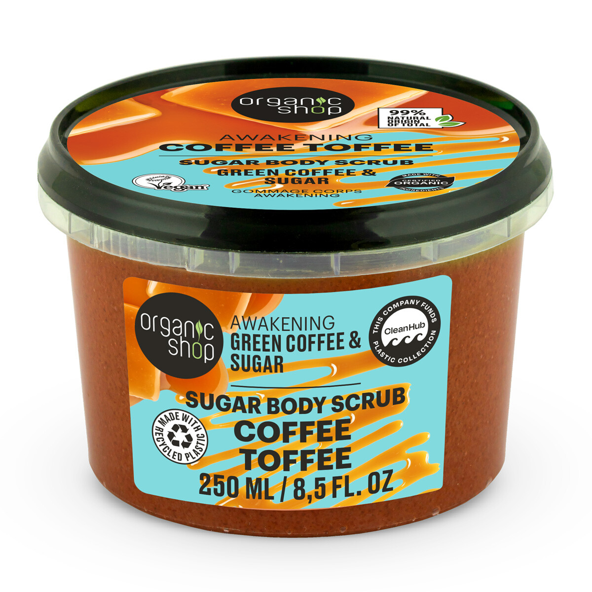 Organic Shop Povzbuzující tělový peeling Zelená káva a cukr (Body Scrub) 250 ml