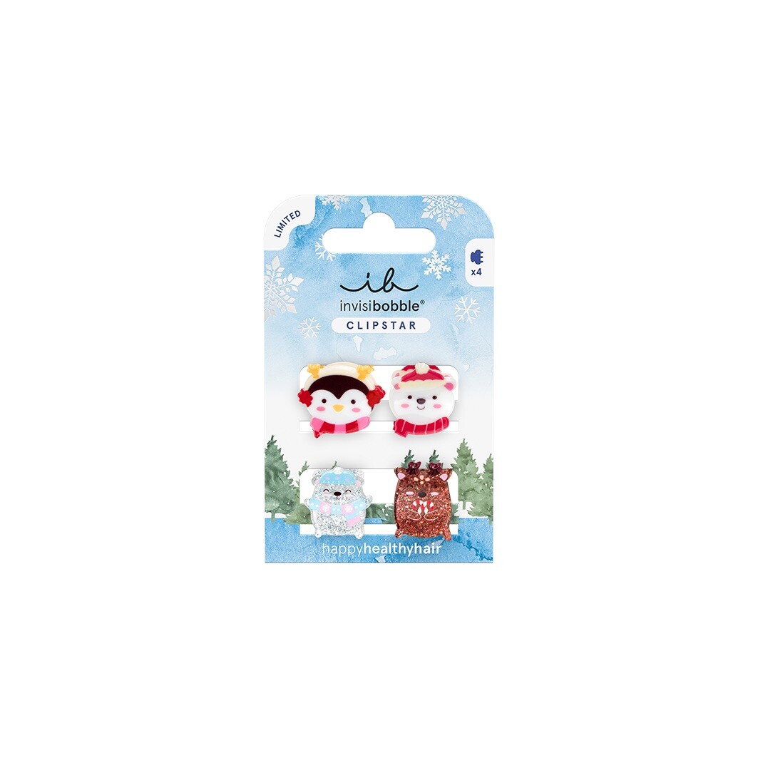 Invisibobble Skřipeček do vlasů Clipstar Kids Cozy Snowy Friends 4 ks