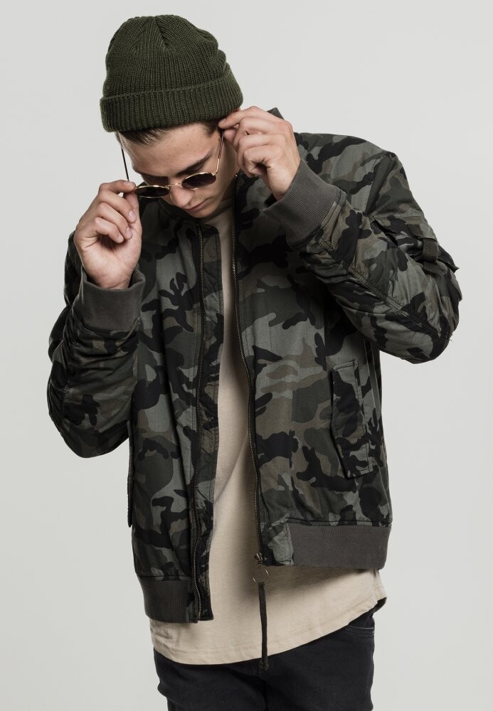 Vintage Camo Cotton Bomber Jacket - wood camo S
