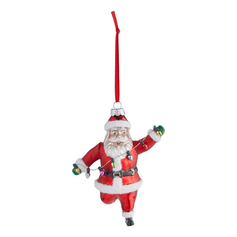 HANG ON Skleněná ozdoba Santa se světelným řetězem