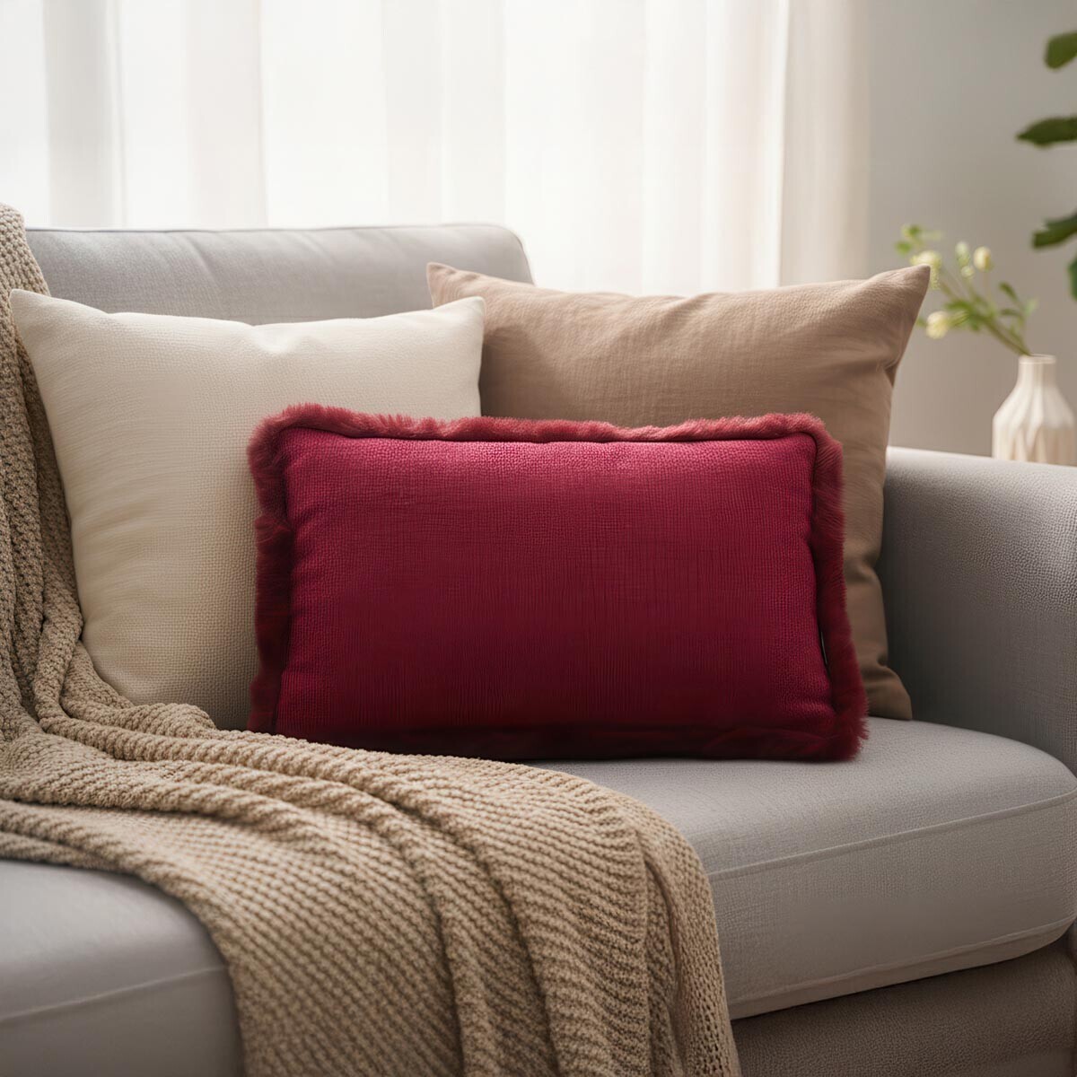 Dekorační polštář z manšestru Teddy, 30 x 50 cm, bordó