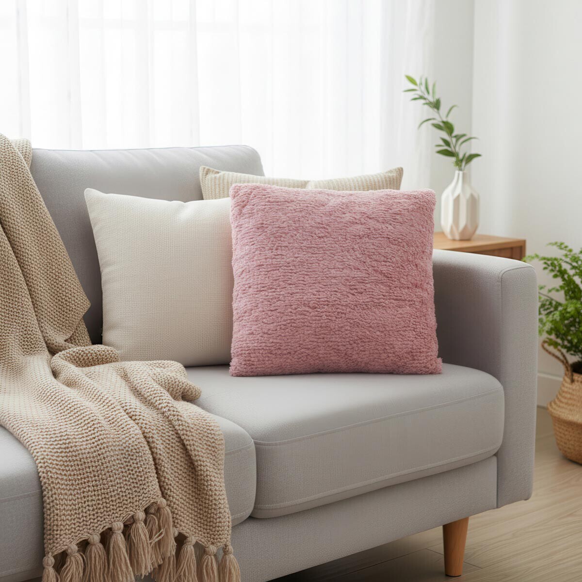 Dekorační polštář s plyšovým povrchem, 45 x 45 cm, růžový