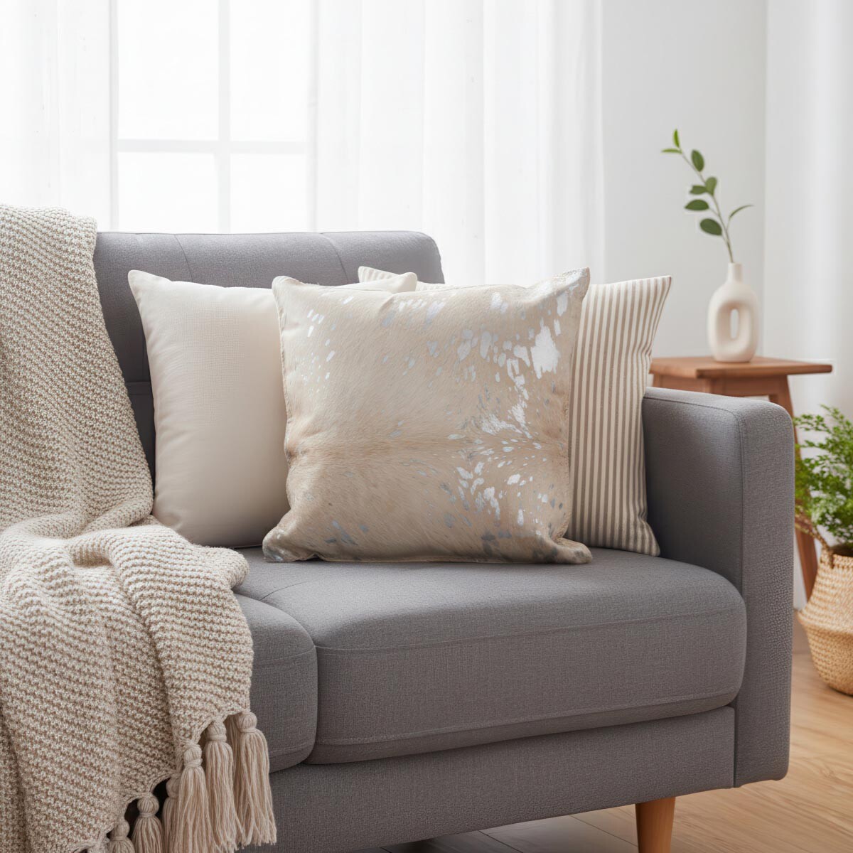 Dekorační polštář TOUCHED, 40 x 40 cm, stříbrný