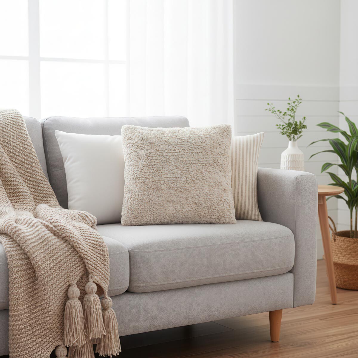 Dekorační polštář s plyšovým povrchem, 45 x 45 cm, světle hnědý