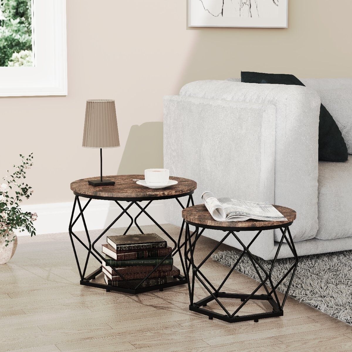 VCM 2dílný odkládací stolek „Helaro M“, dub vintage