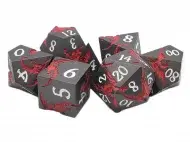Old School Dice & Accessories RPG Metal Dice Set: Soaring Dragon - Matte Black White/Red (7)