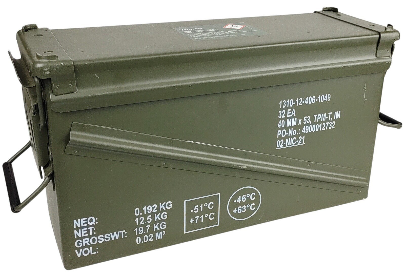 Bedna muniční plechová schránka PA-120 pro 40mm granáty použitá